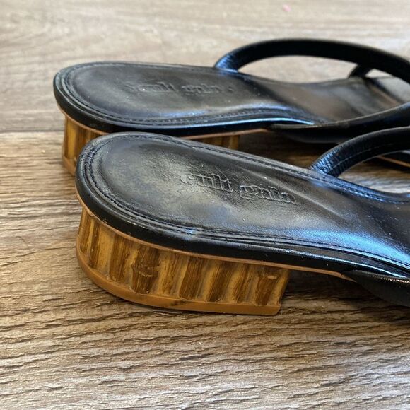 Cult Gaia Liz Black Leather Slide Sandals w Bamboo Inspired Block Heel Size 41 - Picture 8 of 12